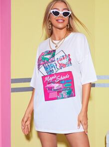 字母和汽車圖案超大號t恤 - 白色 - 查看 5