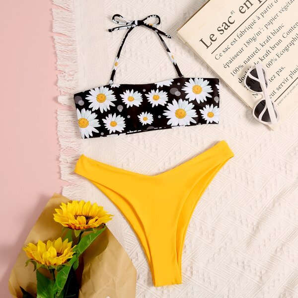

Floral Halter High Cut Bikini Swimsuit, Multicolor