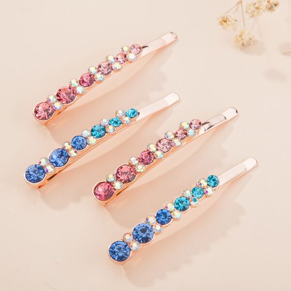 

4pcs Toddler Girls Rhinestone Decor Bobby Pin, Multicolor