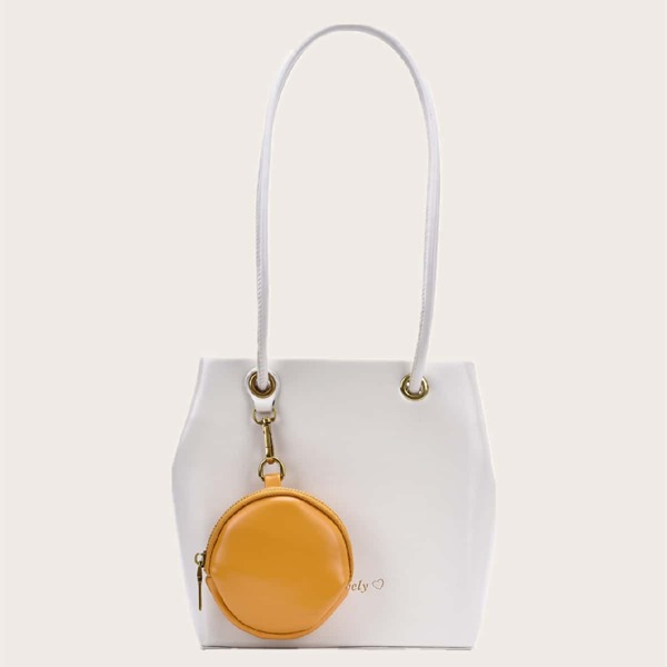 

Letter Graphic Tote Bag With Inner Pouch, White
