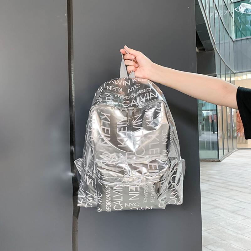 

Allover Letter Leather Backpack, Silver
