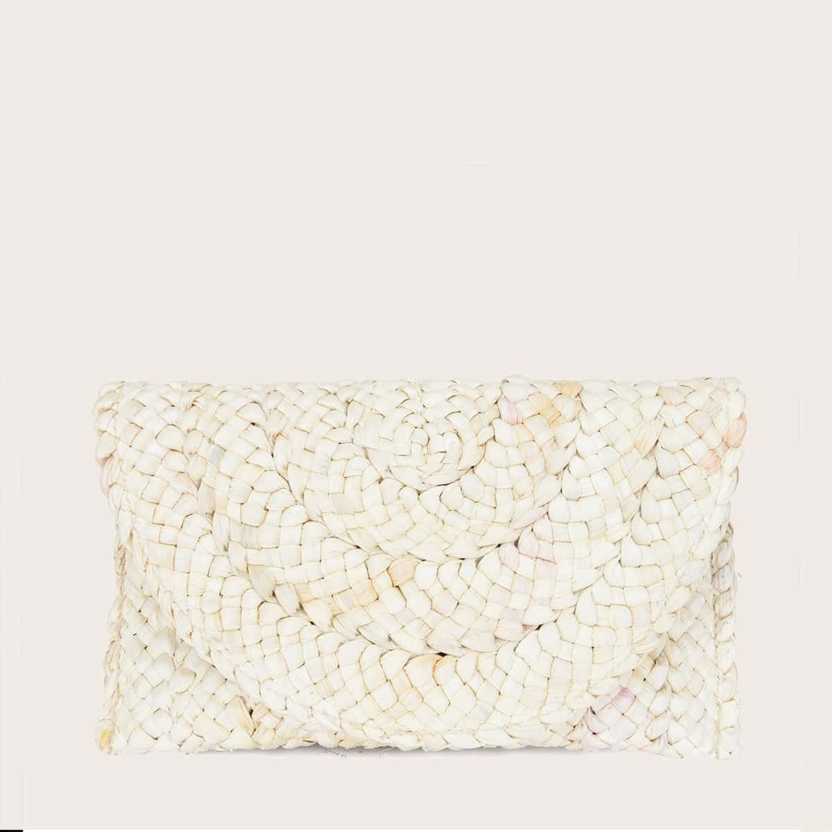 

Braided Flap Clutch Bag, White