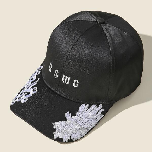 

Letter Embroidered Baseball Cap, Black