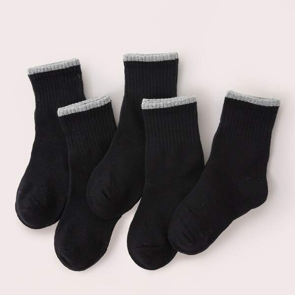 

5psirs Toddler Kids Contrast Trim Ankle Socks, Black