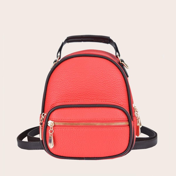 

Litchi Embossed Zipper Front Backpack, Red
