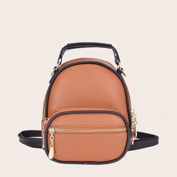 

Litchi Embossed Zipper Front Backpack, Brown