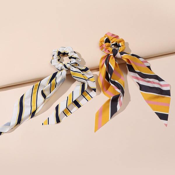 

2pcs Striped Pattern Scrunchie Scarf, Multicolor