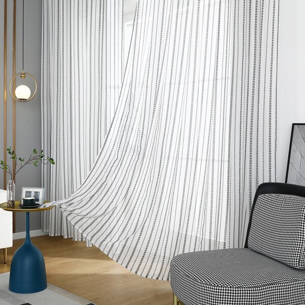

1pc Geometric Pattern Curtain, White