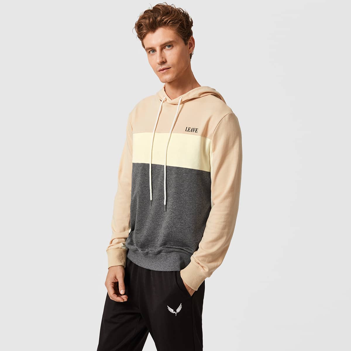 

Guys Letter Graphic Colorblock Hoodie, Multicolor