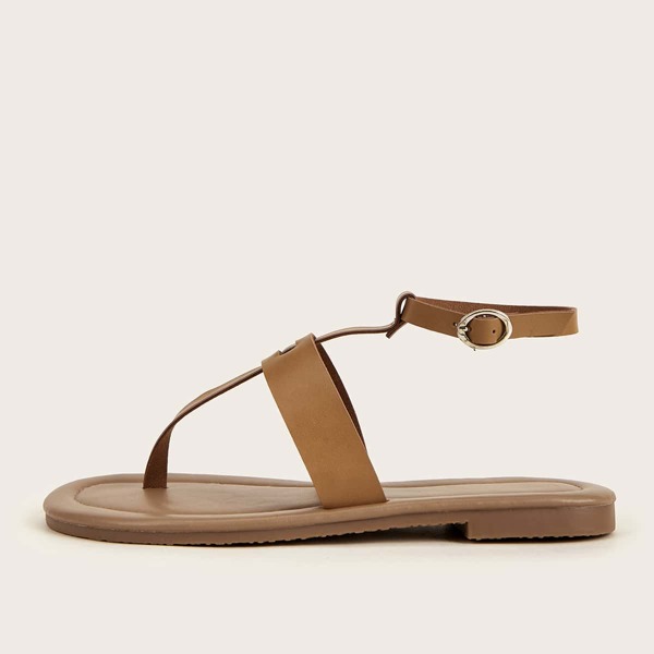 

Minimalist Ankle Strap Thong Sandals, Brown