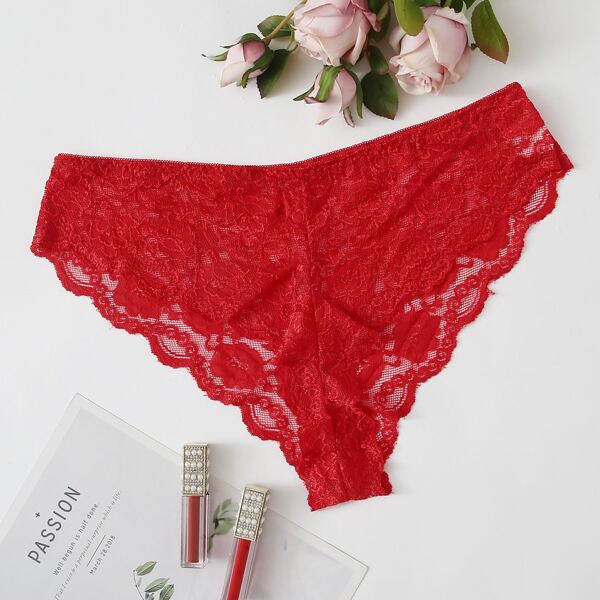 

Plus Floral Lace Panty, Red