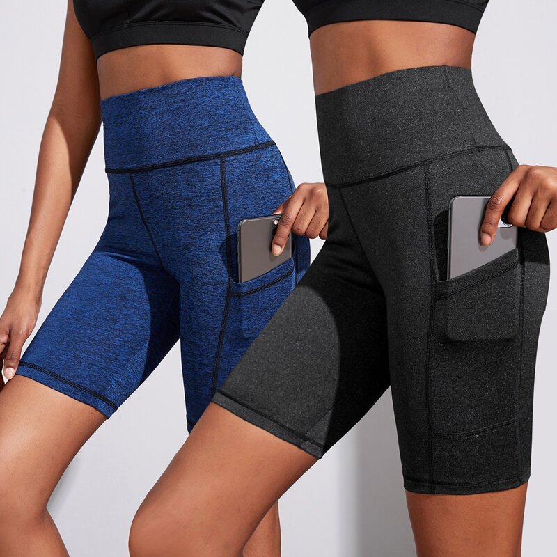 

2pcs Topstitching Sports Shorts With Phone Pocket, Multicolor