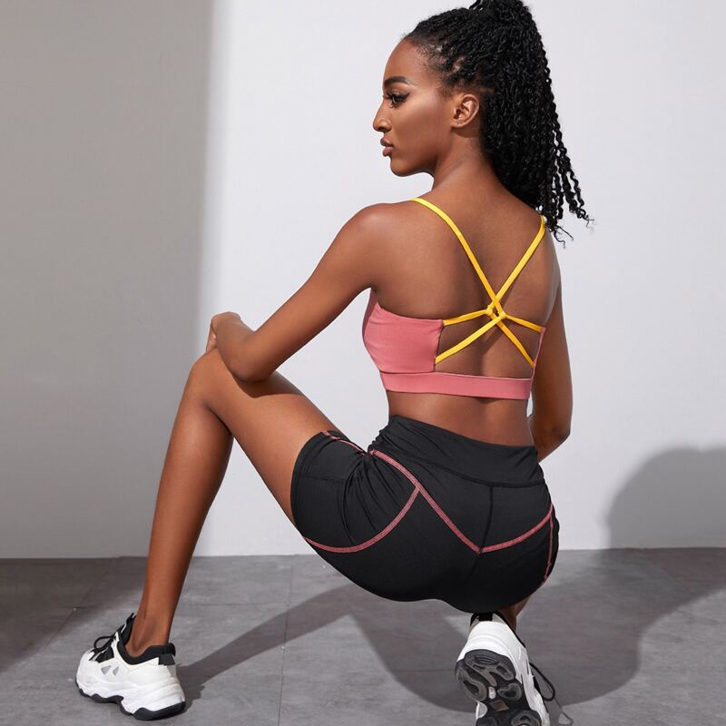 

Criss Cross Backless Sports Bra, Watermelon pink