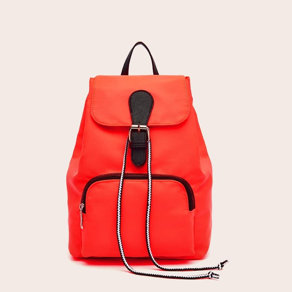 

Neon Orange Pocket Front Flap Backpack, Orange neon