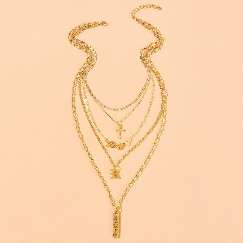 

Cross Layered Chain Necklace, Gold