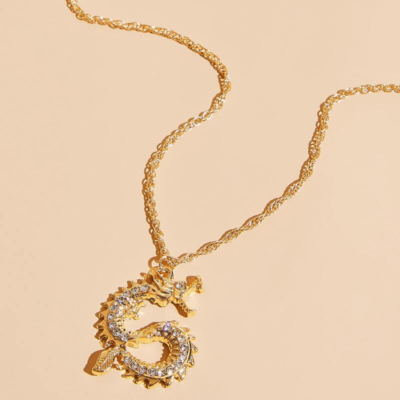 

Rhinestone Dragon Chain Necklace, Gold
