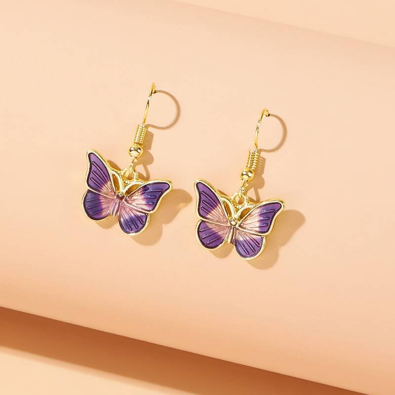 

Butterfly Drop Earrings, Purple
