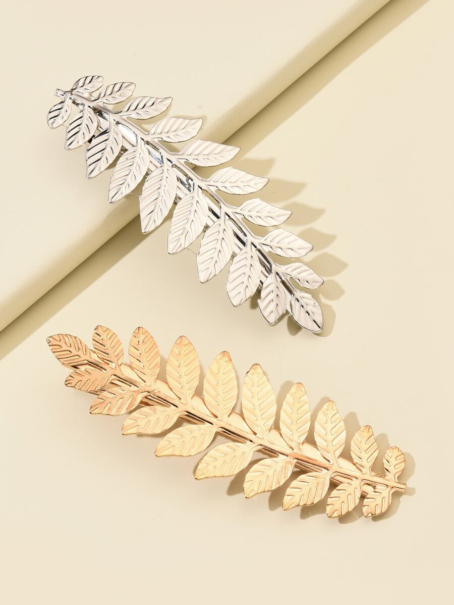 2pcs Metal Leaf Hair Clip - Multicolor - View 1