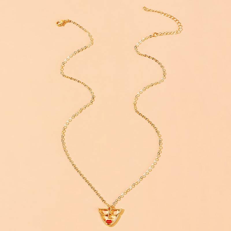 

Abstract Face Pendant Necklace, Gold