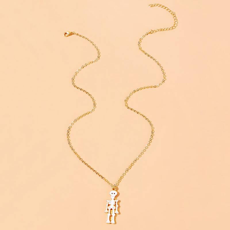

Skeleton Pendant Necklace, White