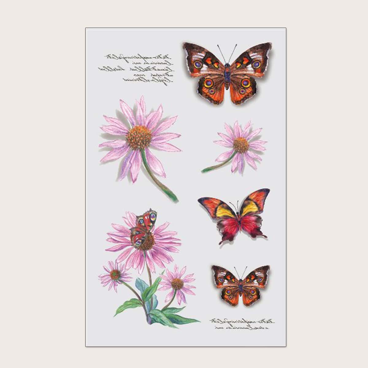 

1sheet Flower & Butterfly Pattern Tattoo Sticker, Multicolor