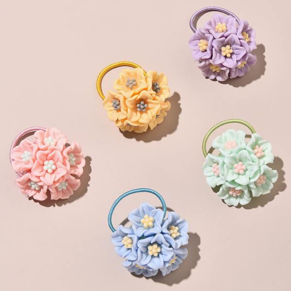 

5pcs Girls Flower Hair Tie, Multicolor
