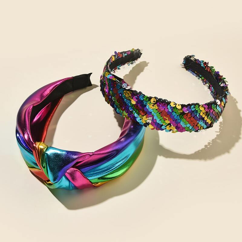 

2pcs Sequin Cross Knot Hair Hoop, Multicolor