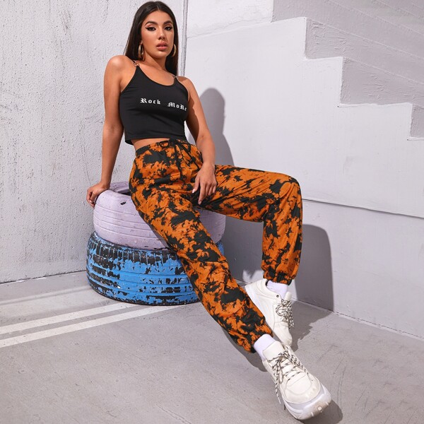 

Knotted Waist Tie Dye Pants, Orange