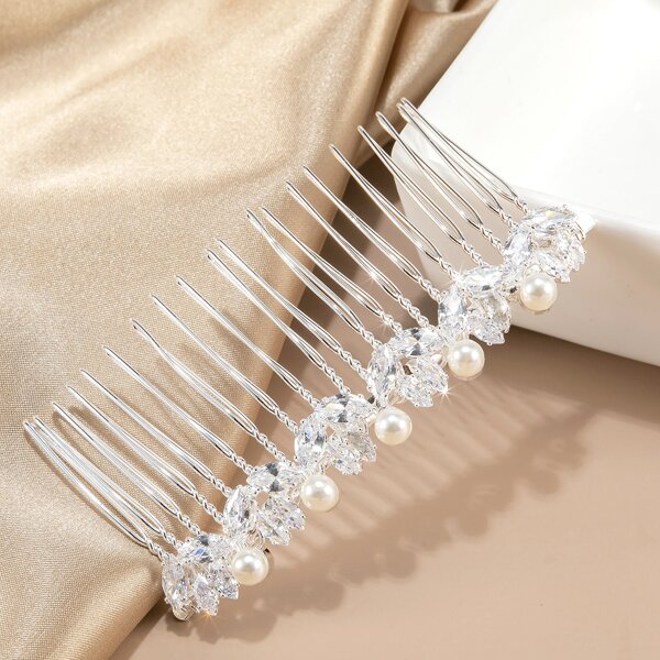 

Faux Pearl Decor Hair Comb, Silver