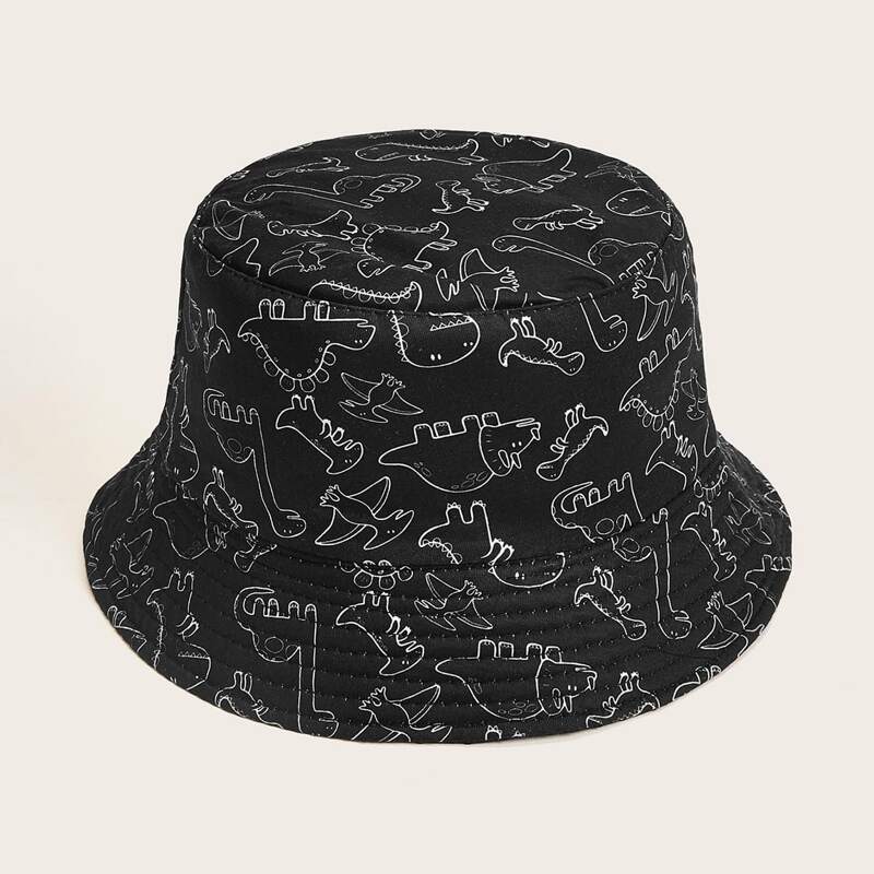 

Cartoon Dragon Print Bucket Hat, Black