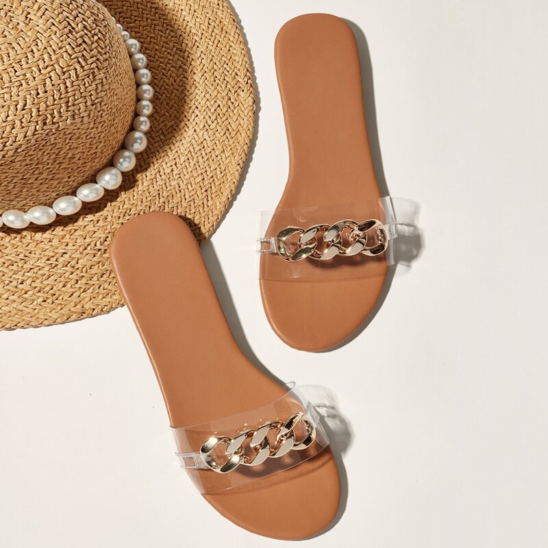 

Clear Chain Decor Slide Sandals