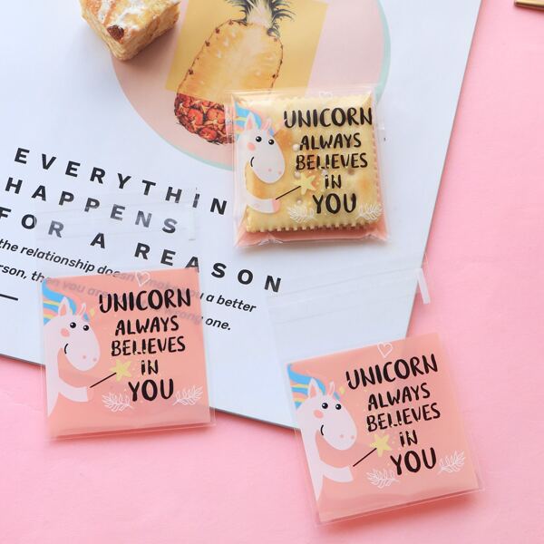 

100pcs Cartoon Unicorn Print Packaging Bag, Multicolor