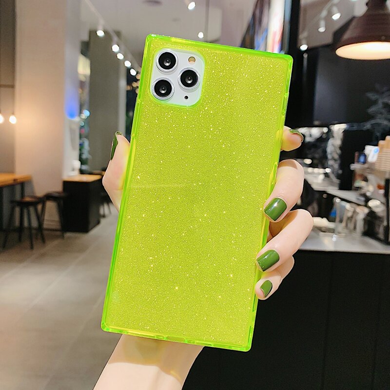 

Square Glitter iPhone Case, Green neon