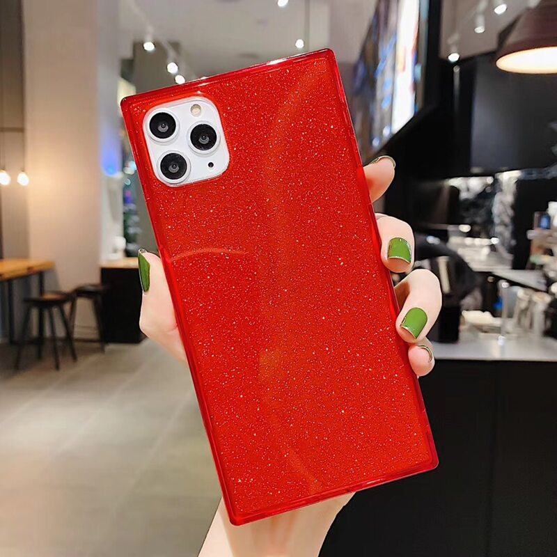 

Square Glitter iPhone Case, Red