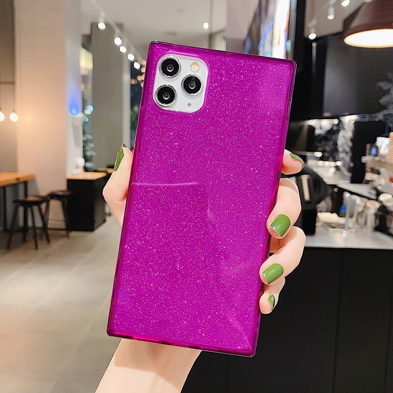 

Square Glitter iPhone Case, Purple