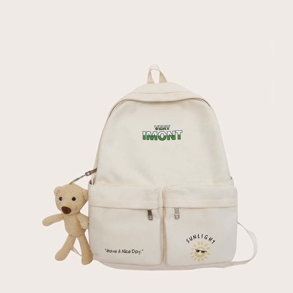 

Letter Graphic Large Capacity Backpack, White