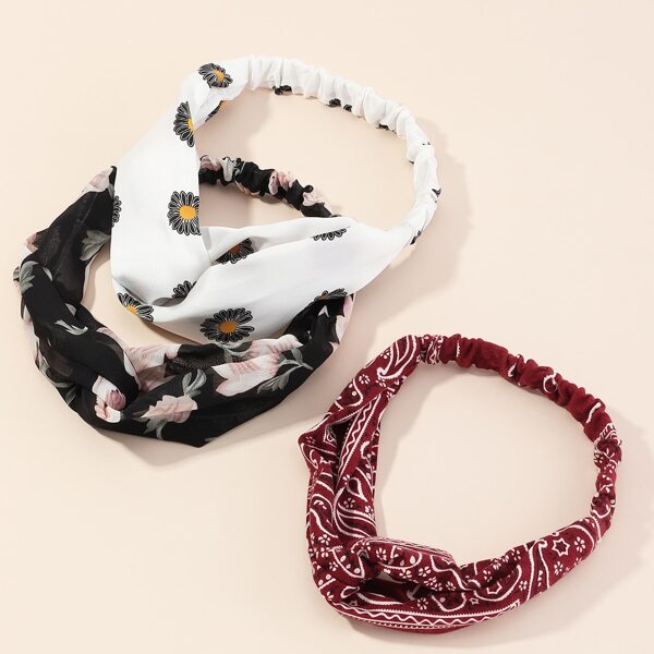 

3pcs Flower Pattern Headband, Multicolor