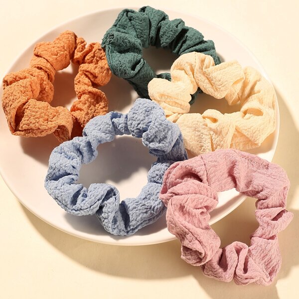 

8pcs Textured Design Scrunchie, Multicolor