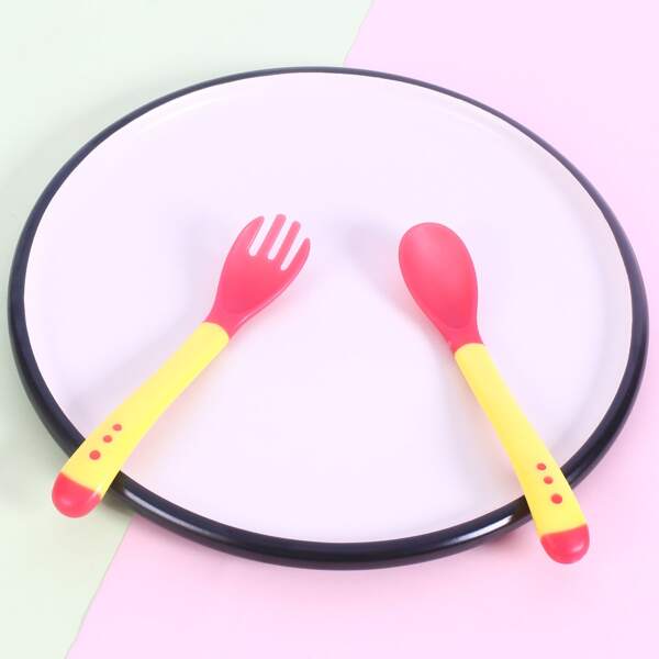 

1pc Baby Temperature Sensing Fork & Spoon, Yellow