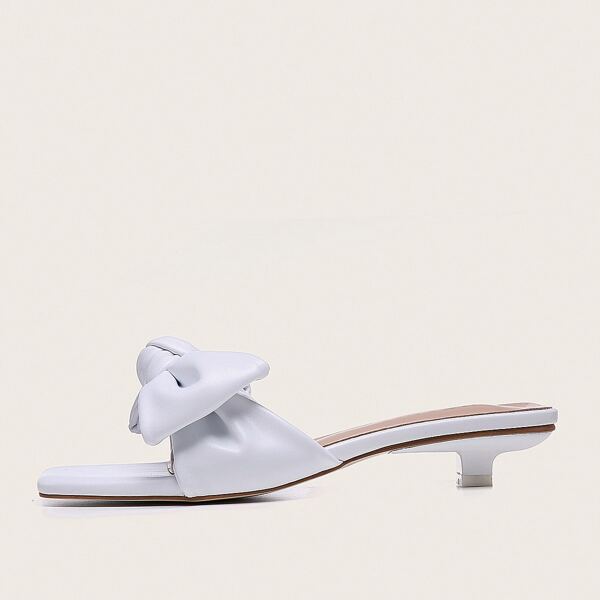 

Bow Decor Kitten Heeled Mules, White