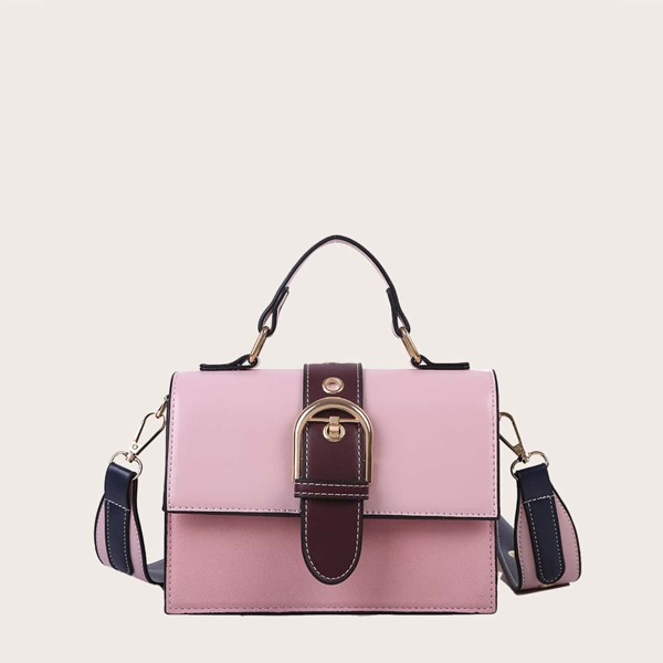 

Eyelet Buckle Decor Satchel Bag, Pink