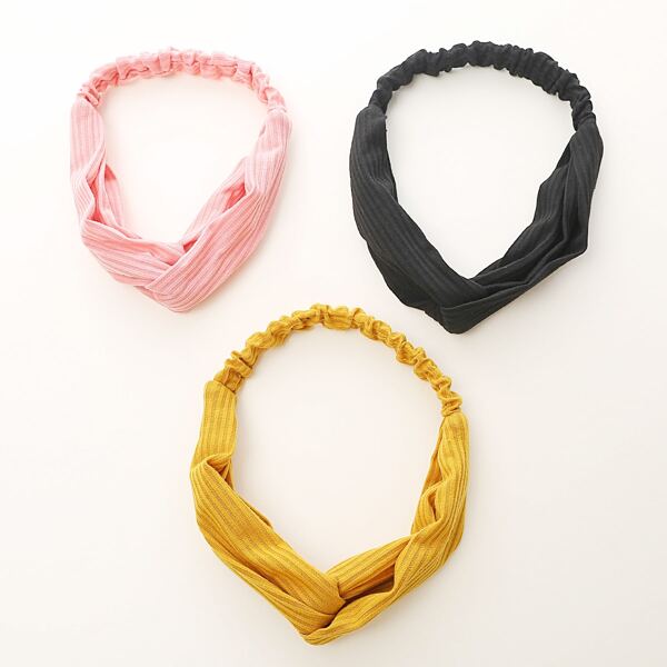 

3pcs Ribbed Cross Knot Headband, Multicolor