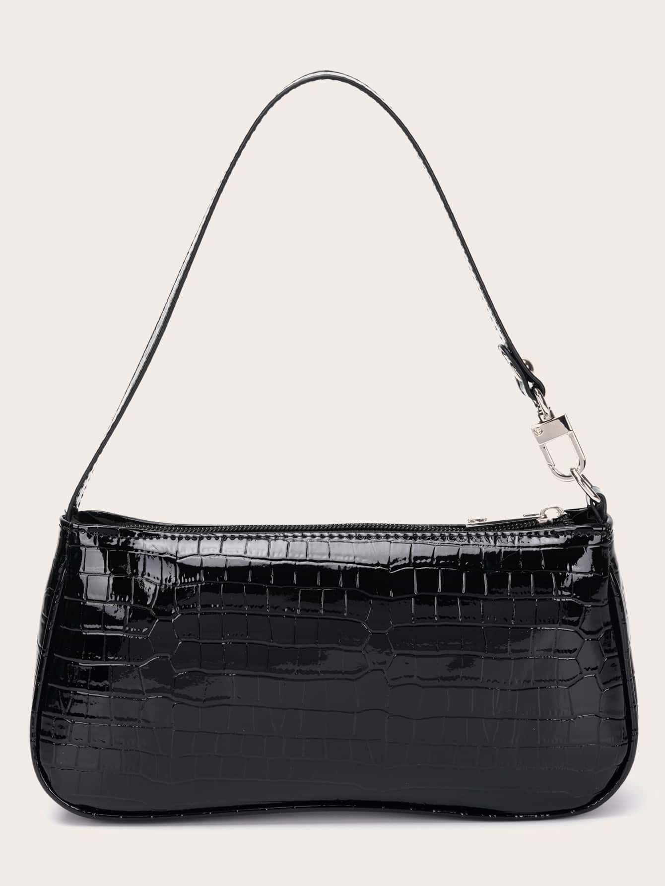 SHEIN Crocodile Embossed Bag - Black - View 1