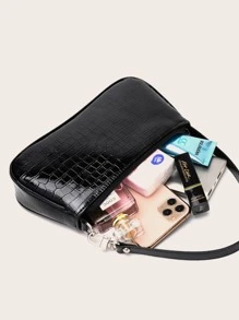 SHEIN Crocodile Embossed Bag - Black - View 4