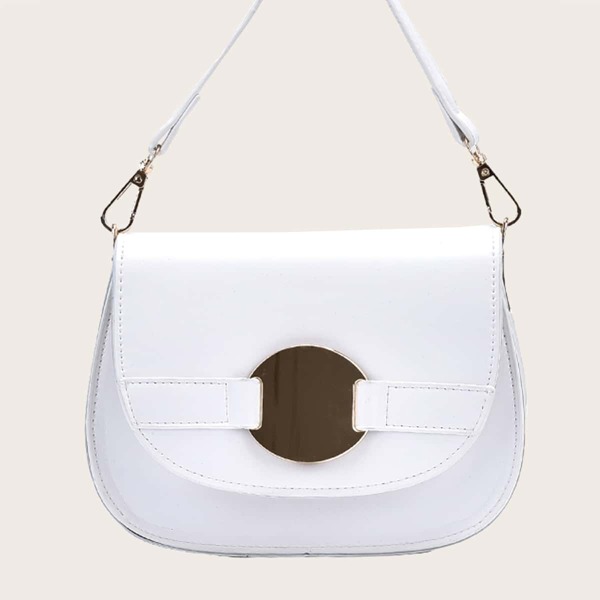 

Metal Decor Flap Saddle Bag, White