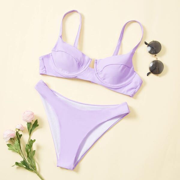 

Solid Underwire Cheeky Bikini Swimsuit, Pastel lilac purple