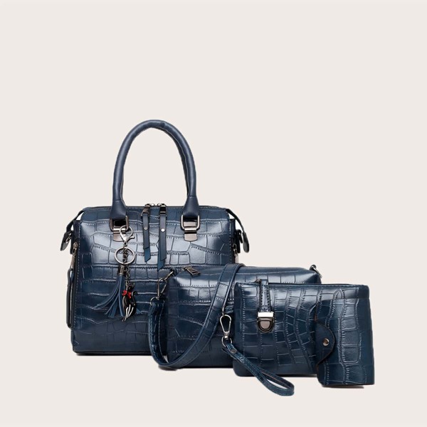 

4pcs Croc Embossed Bag Set, Blue