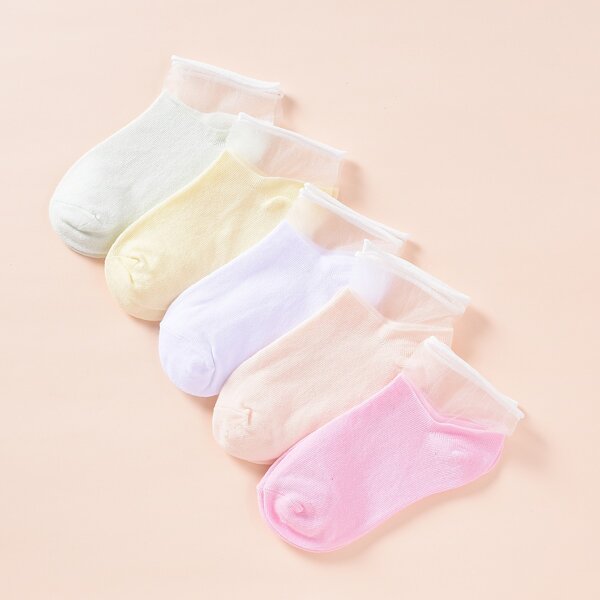 

5pairs Toddler Girls Mesh Trim Socks, Multicolor