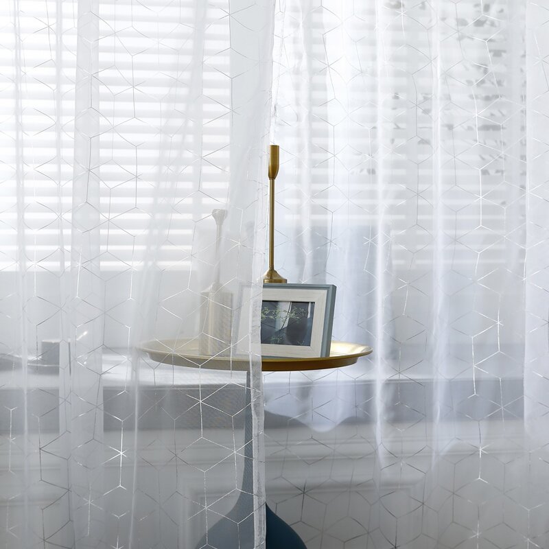 

1pc Geometric Pattern Curtain, White