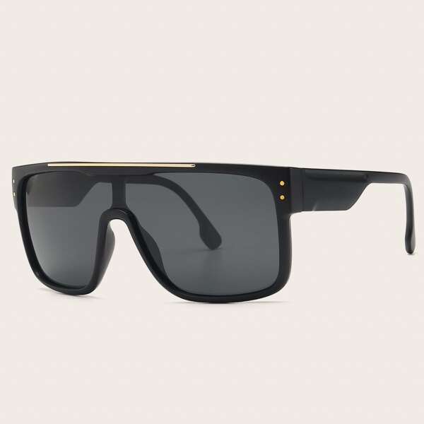 

Flat Top Shield Sunglasses, Black